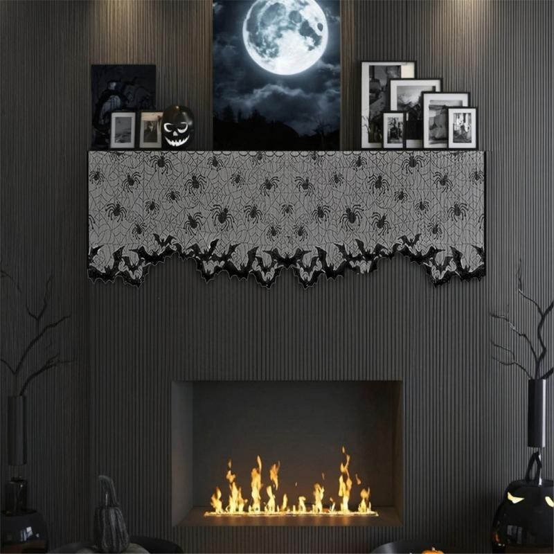Gothics Sheer Black Laces Lampshade Window Panel Privacy Lampshade Scarf For Home Privacy Decorations 19.69x59.1in