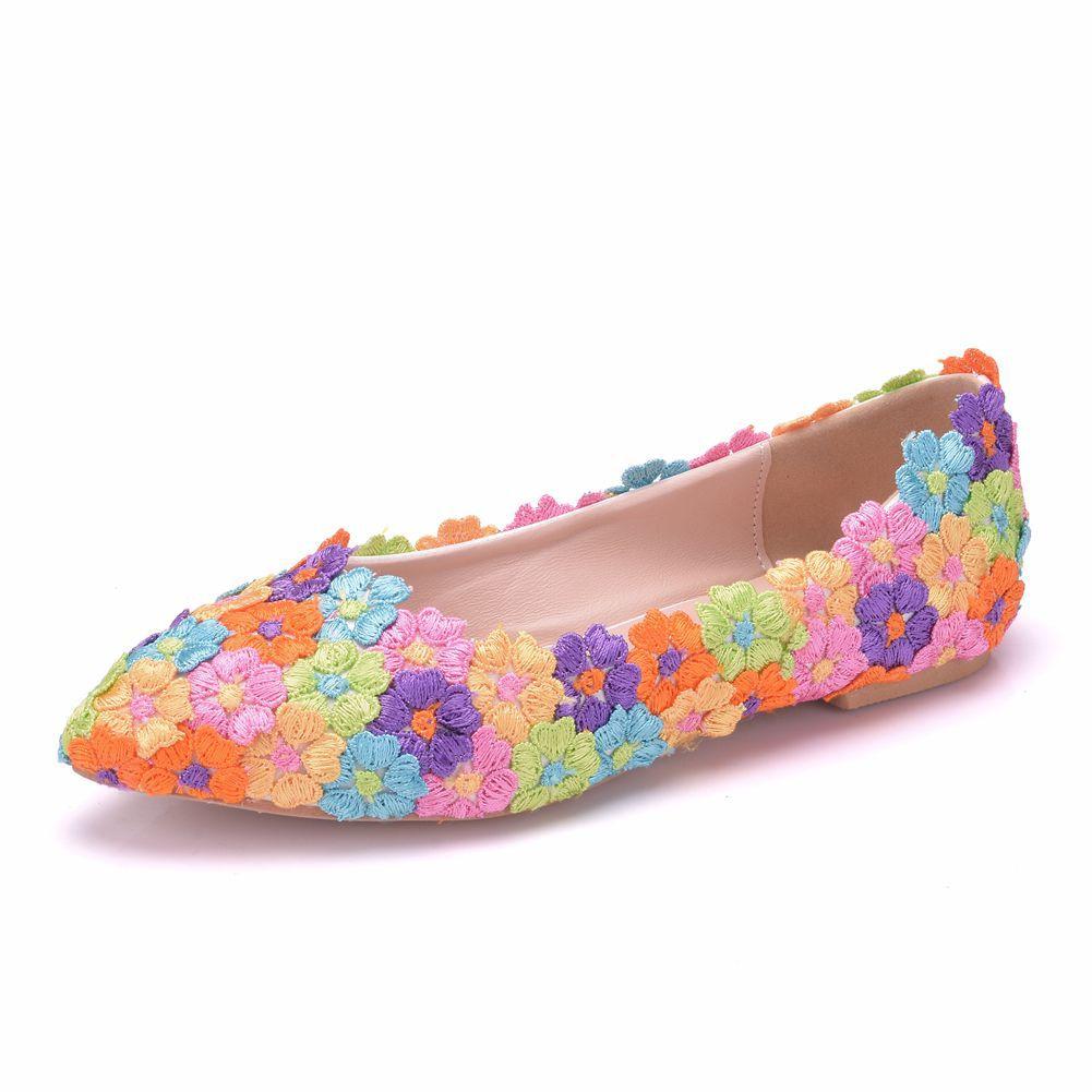 Lace Bride Shoes Handmade Wedding Shoes Colorful Shoes Colorful Wedding Shoes Bridesmaid Shoes Show Flat Heels Single Shoes