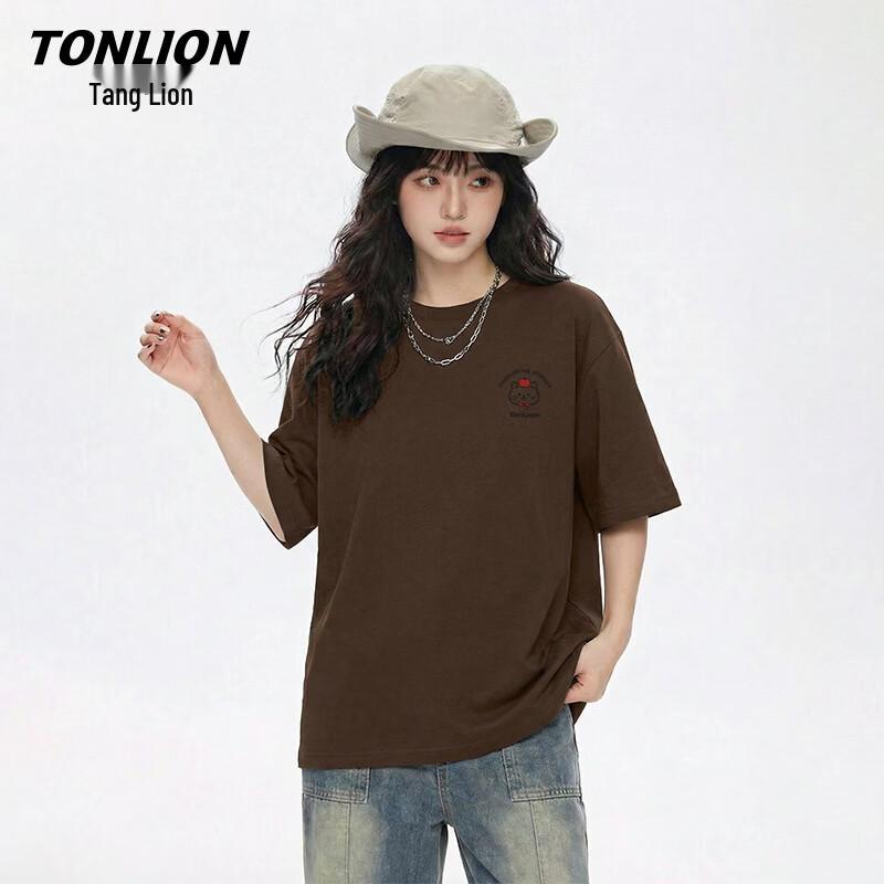 Женская хлопковая футболка TonLion свободного кроя с круглым вырезом и коротким рукавом XL