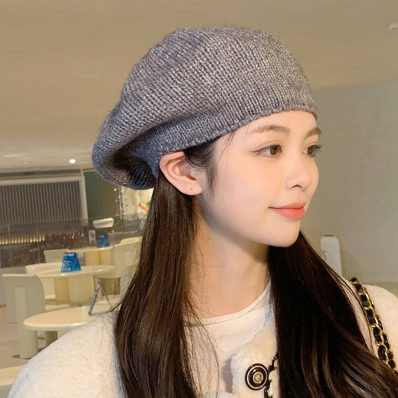 Women Berets Fashion Solid Color Wool Knitted Berets with Ladies French Artist Beanie Warm Cap In Autumn and Winter Female Hat