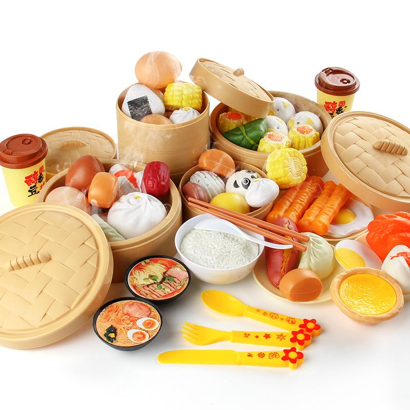 Children'S Educational Simulation Kitchen Food Set, Steamer Bag, Sushi Fritters, Breakfast Burger Set, Play House Toys