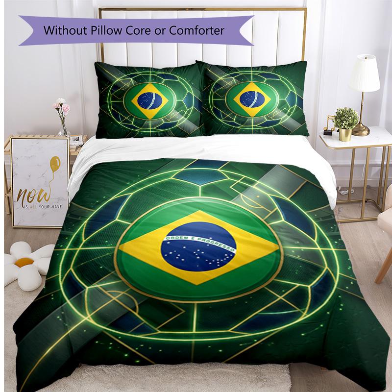 Brasilien Fußball Bedruckte Bettwäsche 3-teiliges Set Gemütliches Atmungsaktives Bettbezug-Set als Einweihungs-Feiertagsgeschenk