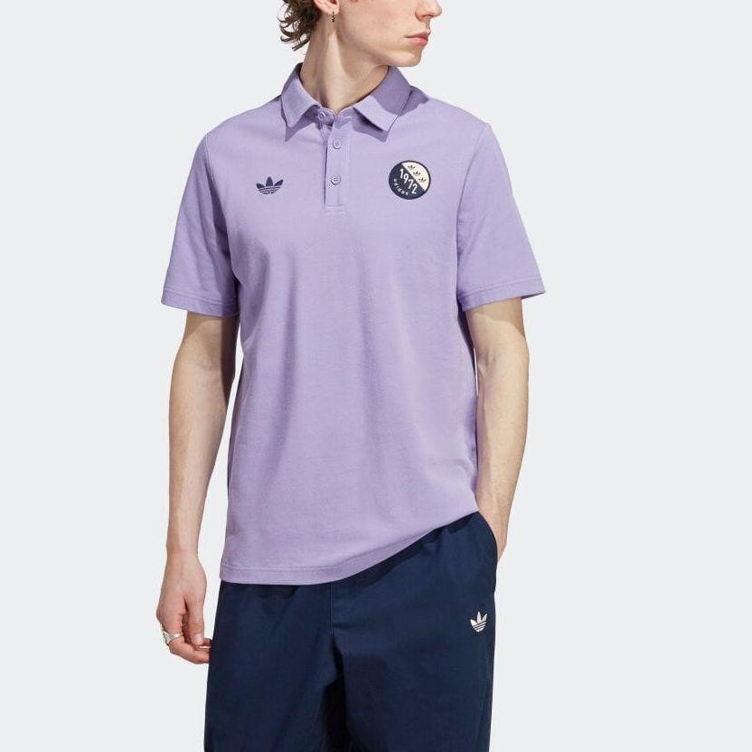adidas Originals Blokepop Logo Print Short Sleeve Polo Shirt Men Polo Shirts Magic-Lavender IP7170