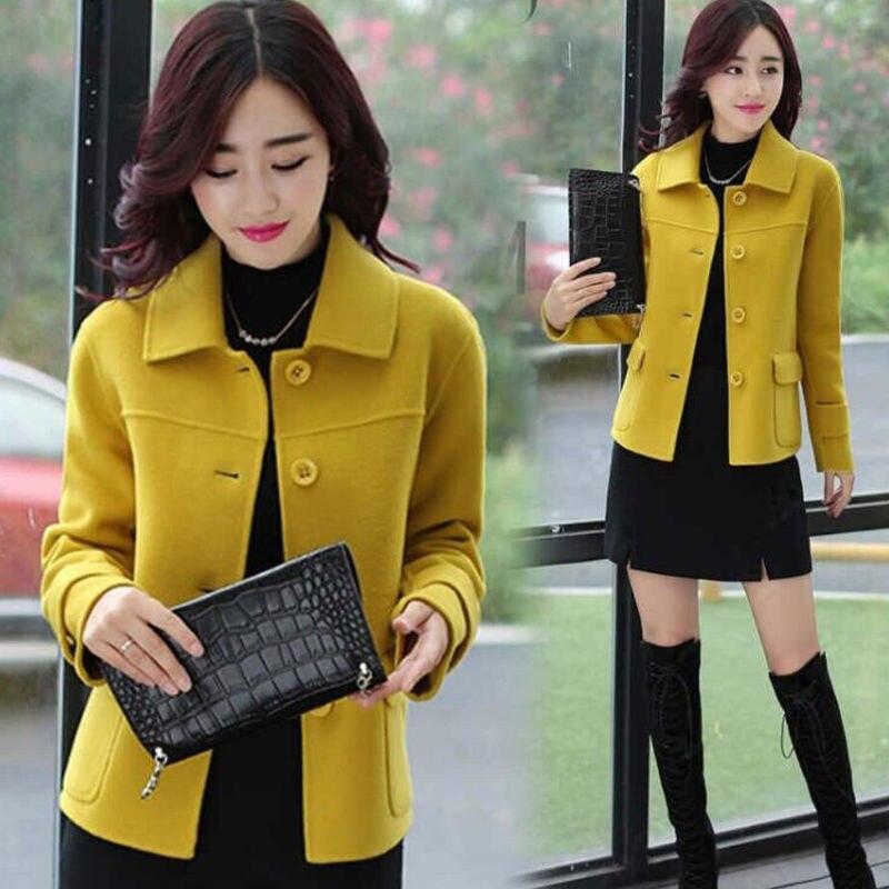Cappotto di lana autunno-primavera Giacca di lana da donna moda corta monopetto giallo Capispalla femminile Madre