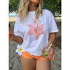 Summer Female Floral Printed T-shirt Women Crewneck Short Sleeve Y2k Retro Casual Street Clothing Top Clothing