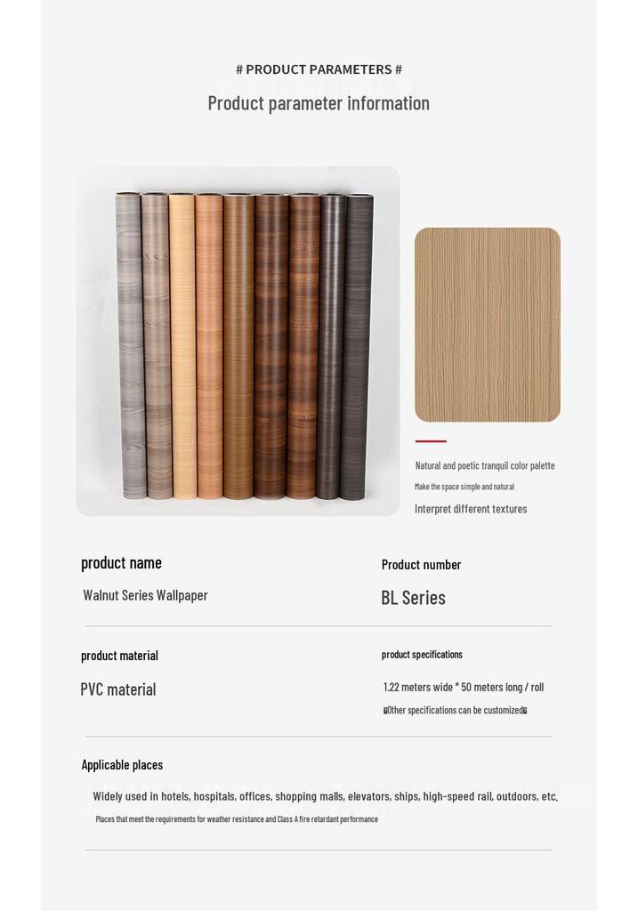 Vintage Walnut Wood Grain Waterproof Self-Adhesive Wallpaper for Living Room and Furniture Walls