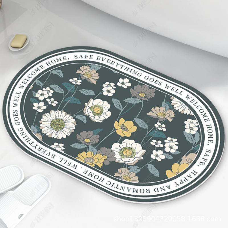 Oval Bathroom Absorbent Carpet Bathroom Entrance Door Mat Minimalist Printed Bathroom Mat