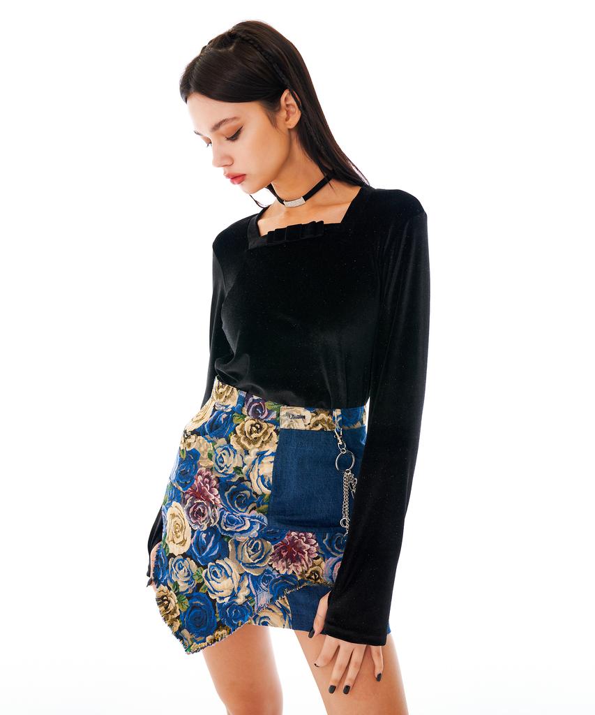 OTHER-worldly Fingerhole Ribbon Shirt [Black Velvet]