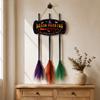 Hanging Broomstick Holiday Ornaments Halloween Broom Parking Sign with 3 Witch Brooms, Hocus Pocus Themed Wooden Sign, Yard And Porch