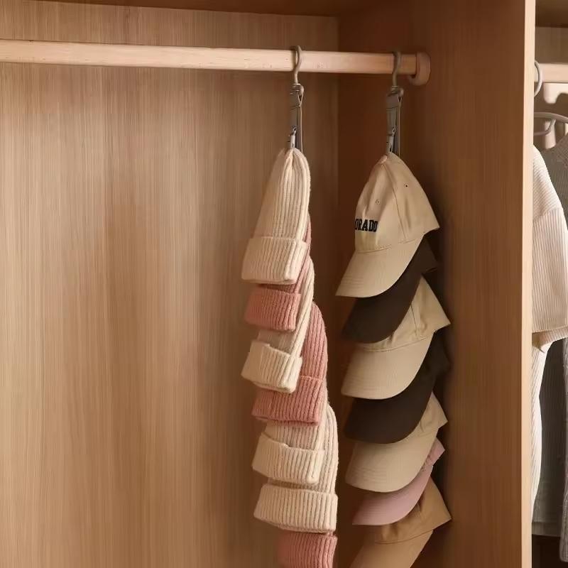 Hanging Cap Storage Organizer 10 Clips Adjustable Rope Hat Rack Holder for Wardrobe Bedroom Travel Daily Use