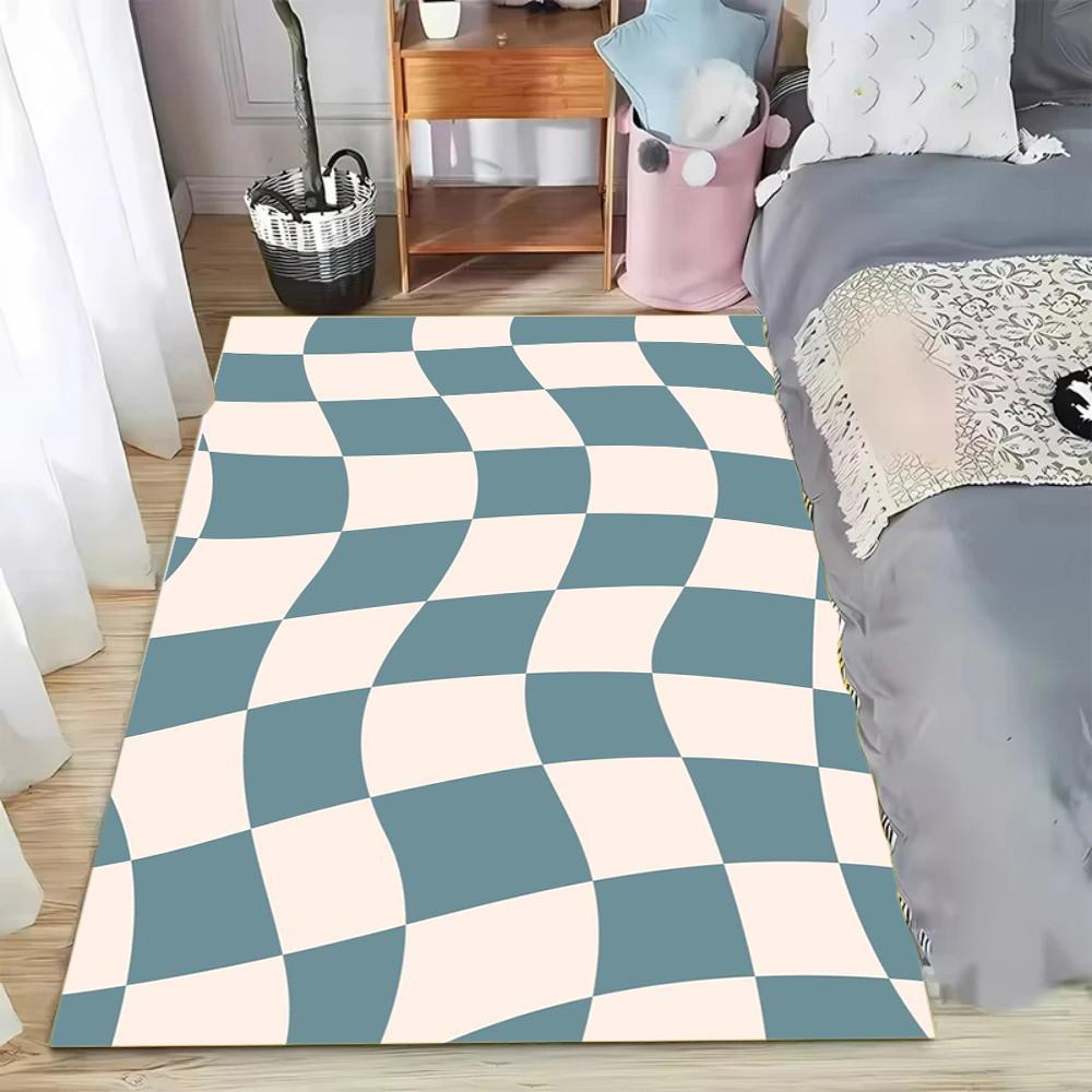 Checkered Rug Square Washable Rug for Home Decor Area Rug with Non-Slip Mat Checkered Carpet for Living Room Bedroom Kitchen
