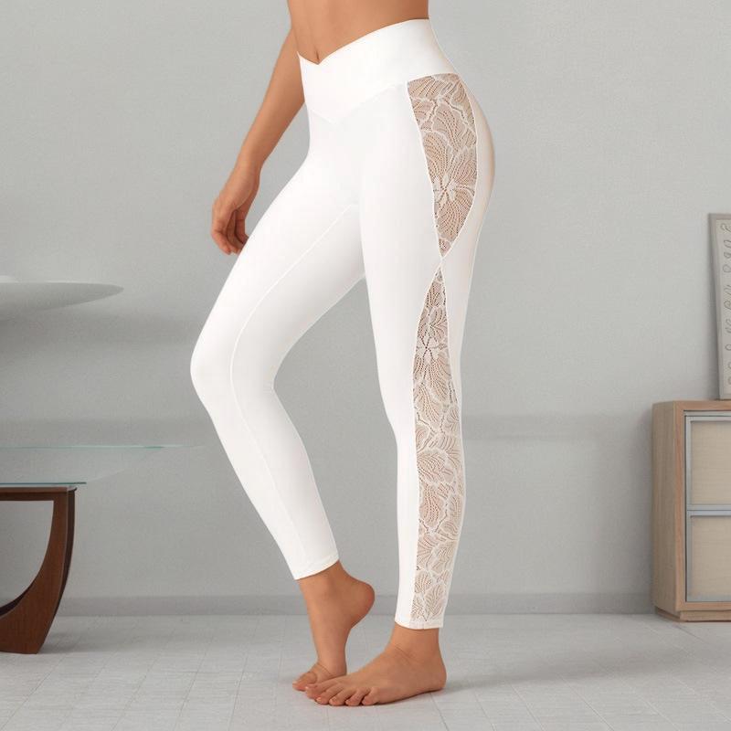 Slim Lace Splicing Yoga Leggings High Waist Running Sports Fitness Clothing Fashion Women