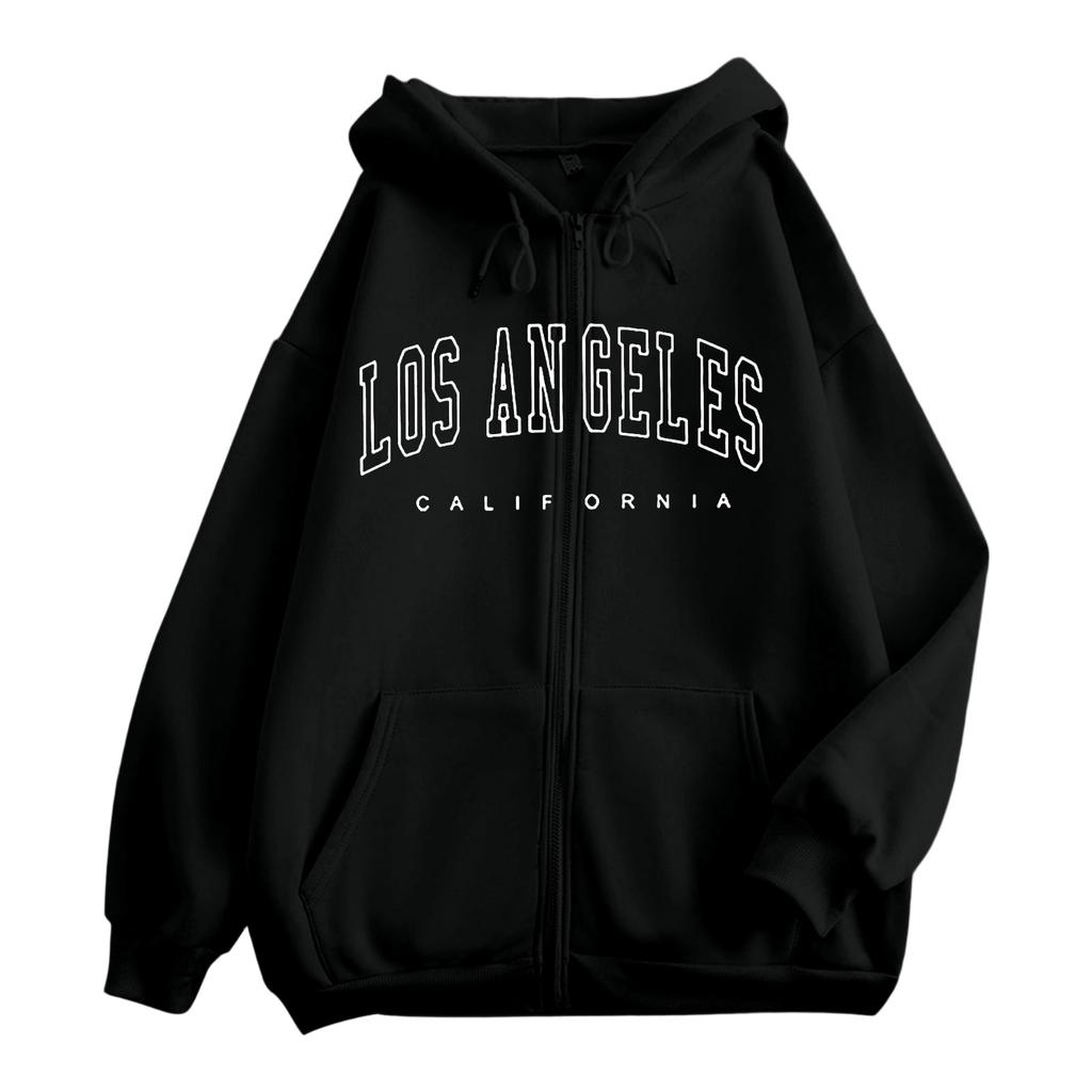 Women's Relaxed Fit Casual Zip-Up Hoodie Sweatshirt with Letter Print