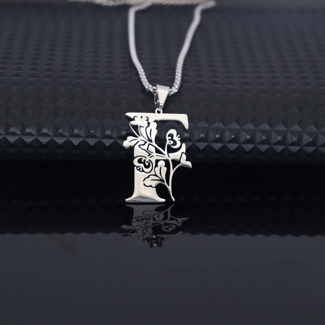 Elegant Stainless Steel A-Z Cutout Flower Pendant Necklace