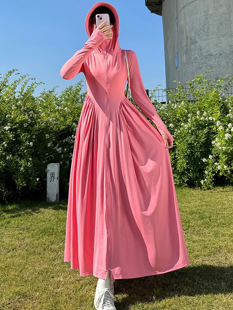 Long full body sunscreen clothes women's 1011 new summer UV protection ice silk sunscreen clothes cardigan long dress dress