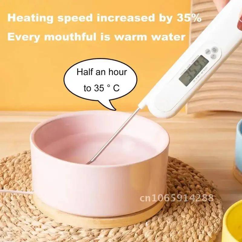 350ml Pet Control Water Feeder,Thermal Cat Water Electric Wood Bowl,With Bowl,With Thermostatic Base,Heating Ceramic Heated
