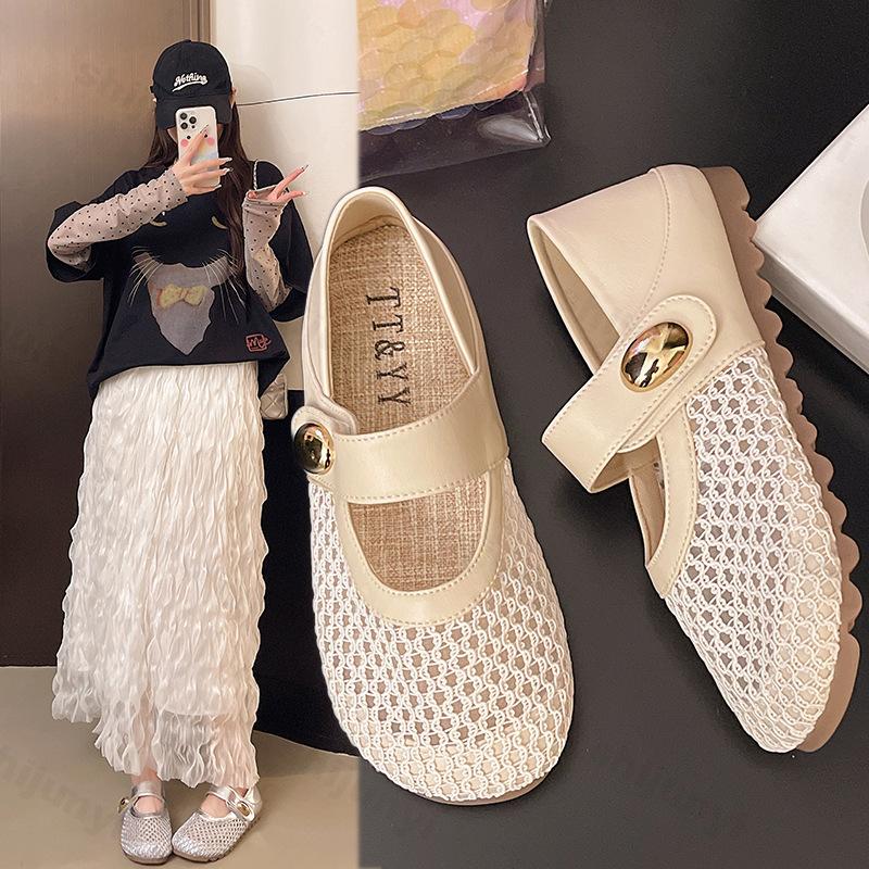 Fashion Mesh Breathable Soft Sole Single Shoes for Women Summer 2025 New Hollow Fashion Elegant Flats Comfortable Shallow Mouth Sandals