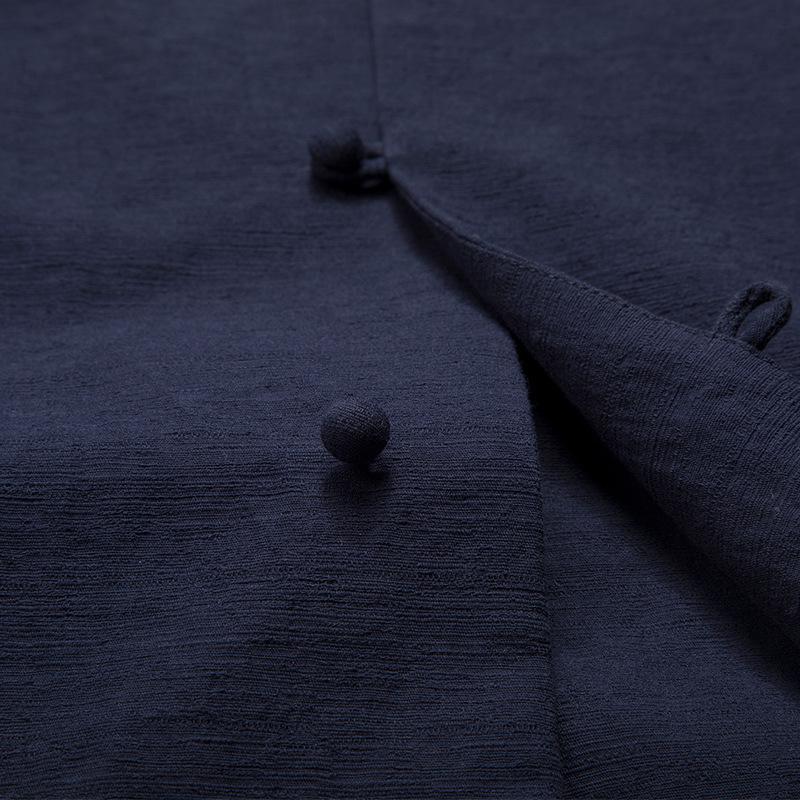 Men's Retro Cotton-Linen Summer Shirt with Stand Collar and Loose Five-Point Sleeves