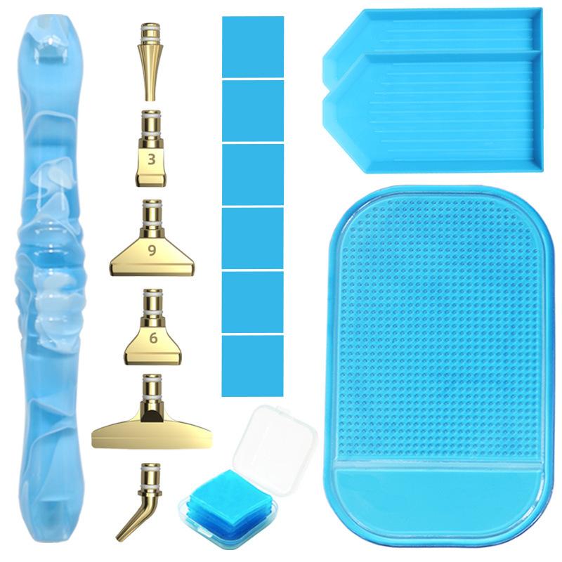 Harz Diamantmalerei Stift Set mit 6 austauschbaren Metallspitzen 6 Wachsblöcken 2 Sortierschalen und Bohrmatte für 5D Diamantmalerei Bastelbedarf