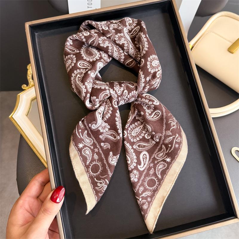 Luxury Brand Linen-Cotton Print Square Scarf Women Neck Tie Female Hair Bandana Headkerchief Shawl Wrap Hijab Echarpe