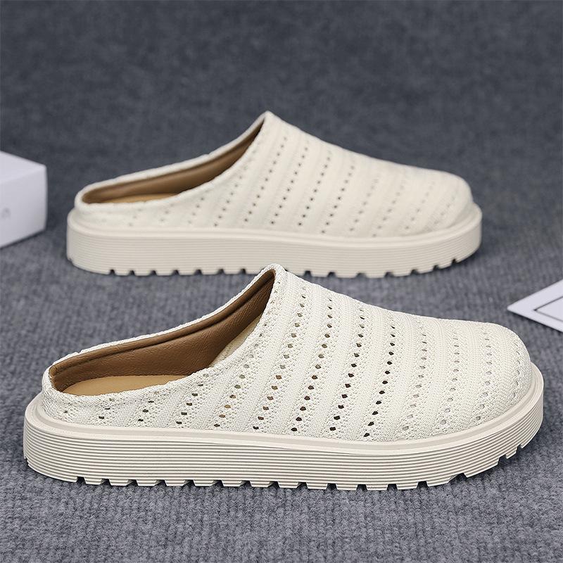Summer New Soft-soled Casual and Comfortable Half-tray Shoes Mesh Fly-woven Hollow Lazy