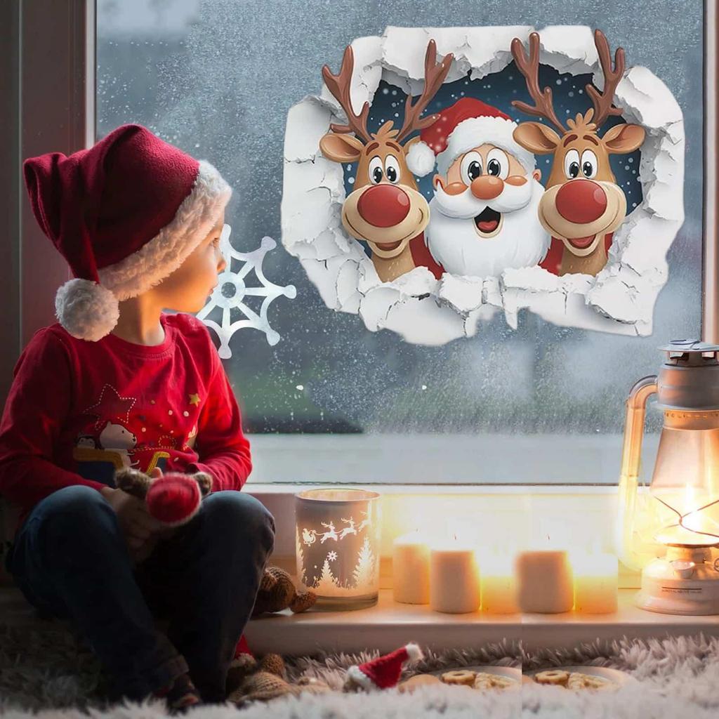 Santa Claus Reindeer Wall Sticker detachable stickers reusable suitable for door and wall decoration Christmas ornaments