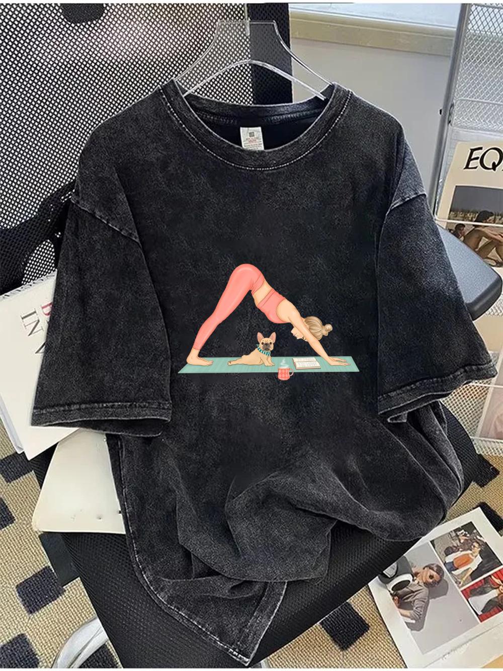 

Oversized Washed Cotton Shortsleeved TShirt Cotton Yoga Girl Graphic Tee Fitness Vintage Casual Top for Men Women S