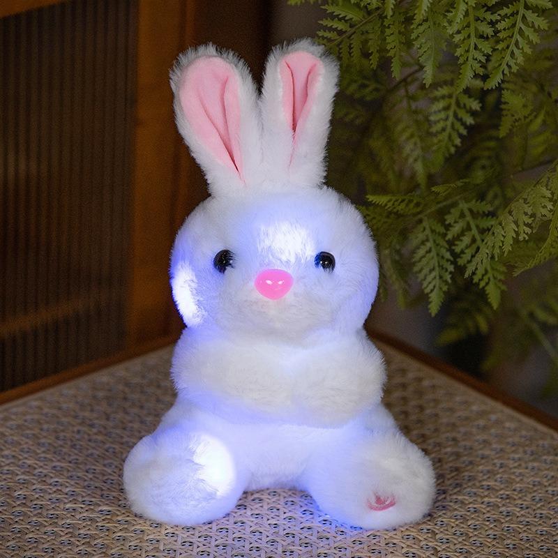 Easter Luminous Cartoon Rabbit Sit Lie Down Easter bunny Plush Toy Shiny Soft Stuffed Doll Cute Easter Home Decor Pillow