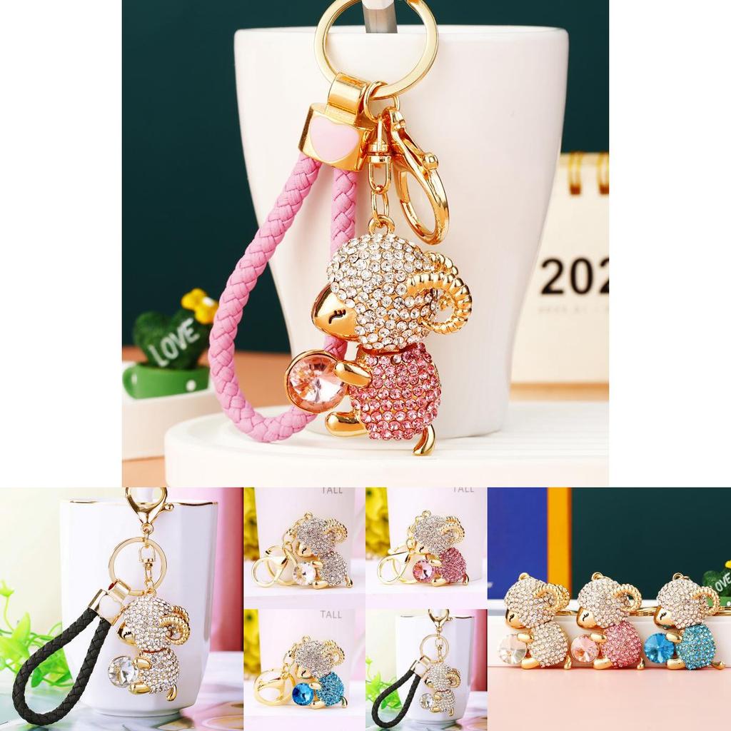 Adorable Zodiac Sheep Keychain With Sparkling Rhinestones For Couples And Friends Gifts