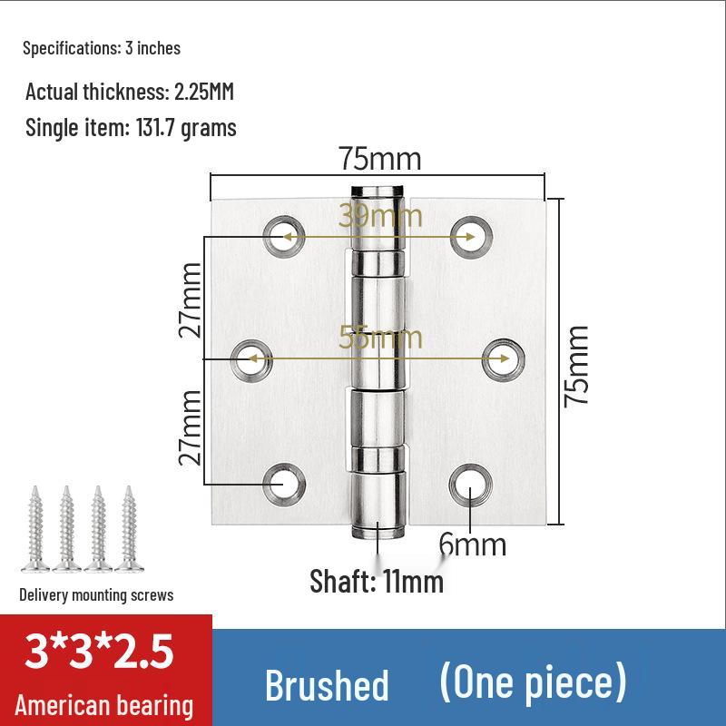 304 Stainless Steel American-Style Widened Hinge for Wood, Metal, and Fire Doors