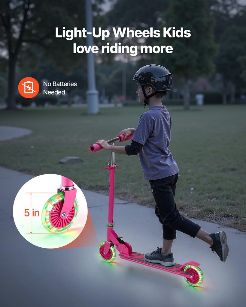 Kick Scooter for Kids Ages 3+, 2-Wheel Toddler Scooter with Light-Up Wheels, Adjustable Height Handlebar, Wide Anti-Slip Deck, Foldable Lightweight