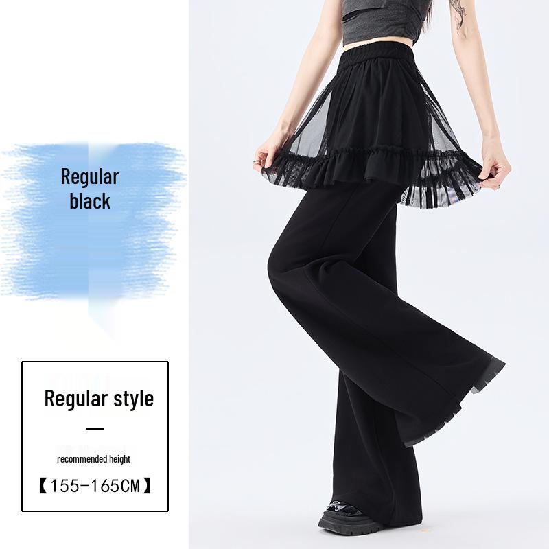 Women s Spring 2026 High-Waisted Mesh Ruffle Bell Bottom Pants S