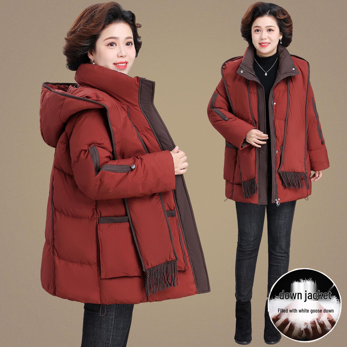 

Mom s 2025 Mid-Length Winter Down Jacket: Elegant and Warm Outerwear for Women XL (Recommended 105-120 jin)