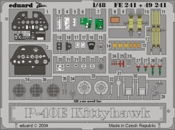 

Eduard Warhawk MM Zoom цветные травленые детали FE241 1/48 P-40E (для Тех/AMT)