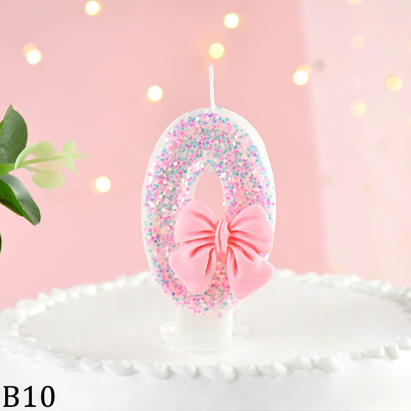 3D Number Cake Decorating Candles Cute Pink Bow Baby Girl Birthday Cake Topper Decor Wedding Party Supplies 0-9 Digital Candle