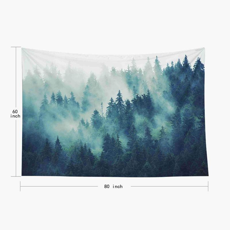 VIKAMA Blue Mist Pine Forest Natural Style Wall Art Hanging Cloth Forest Inspired Tapestry Bohemian Decorative Hanging Cloth