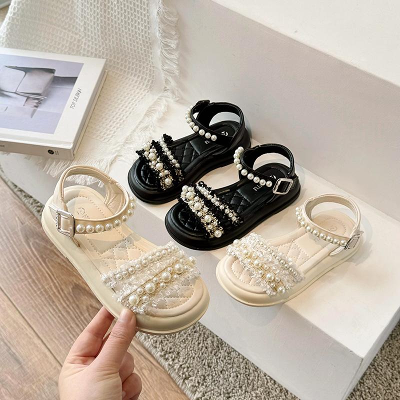 Girls' Pearl Sandals  Summer Hot Fashion Soft Bottom Water Diamond Princess Shoes Girls' Skirts Fashion Shoes