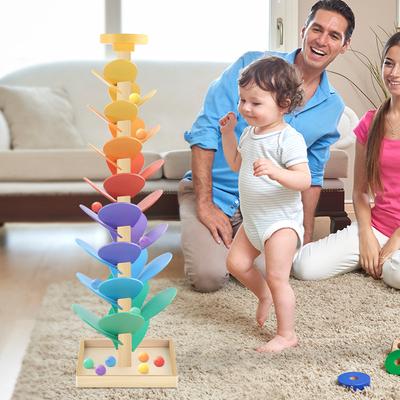 Rainbow Music Tree Patchwork Petals Wood Sound Wisdom Tree Building Block Ball Track Assembly Wooden Toy
