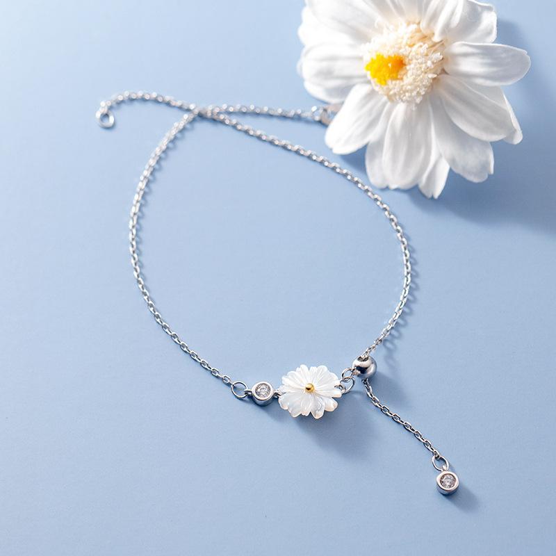 2023 New Korean Style 925 Sterling Silver CZ Zircon Shell Daisy Anklets Beach Jewelry Women