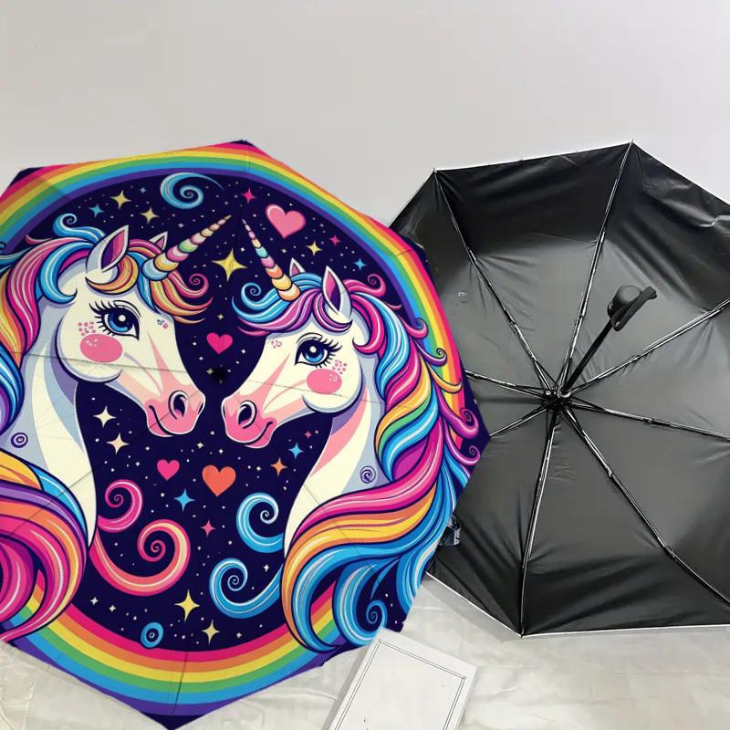 1 Stück Einhorn Regenbogen Fantasy Kunstwerk Regenschirm mit Kunststoffgriff,Geeignet für Alle Jahreszeiten Zuhause Reise Outdoor RegenschirmDD1807
