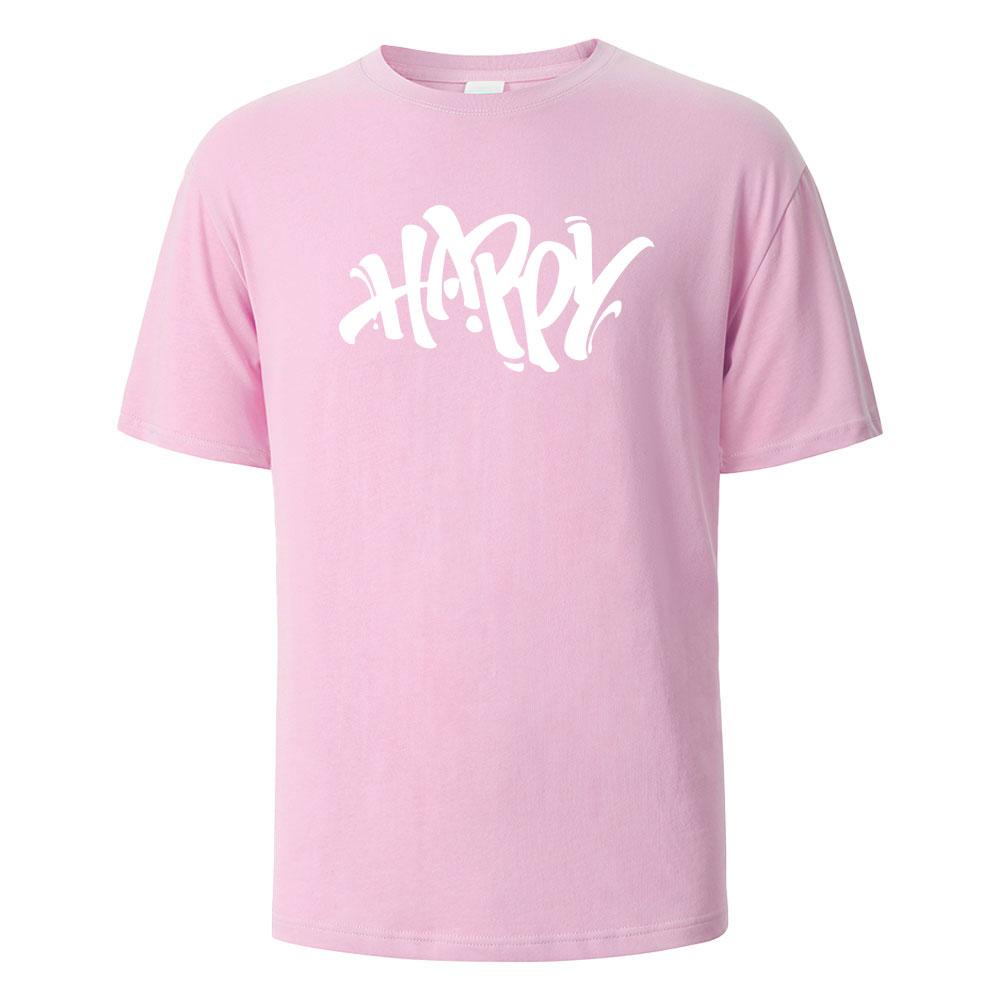 

Happy Artistic Fonts Printing T-shirt For Men Wowen 100% Cotton Summer Comfortable Breathable Short-Sleeved Tops Oversize Tees 4XL