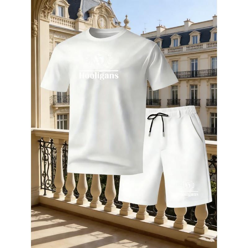 New summer men s casual sportswear round neck short sleeved T-shirt shorts 2-piece set men s short sleeved T-shirt and shorts se S