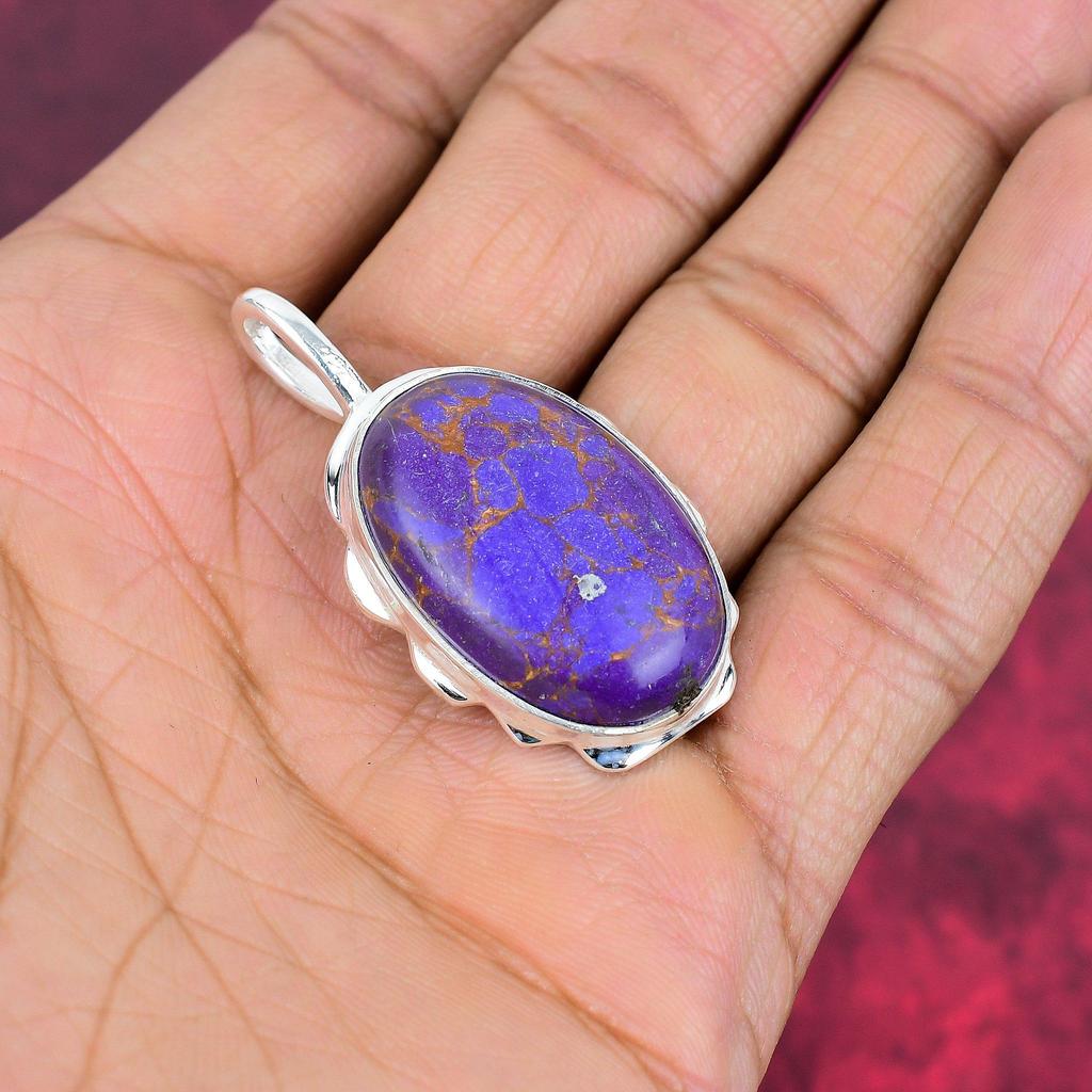 Pendentif turquoise en cuivre violet, bijoux en argent sterling massif 925, pendentif en pierre précieuse, cadeau pour elle, bijoux délicats faits à la main