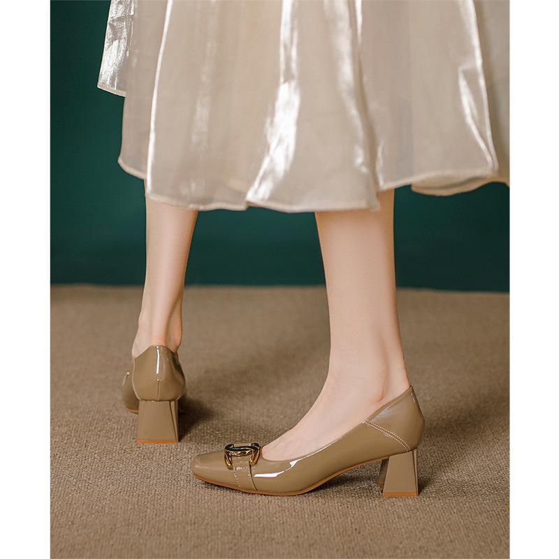 Thick Heel High Heels Women's New Models Are Not Tired Feet Red Wedding Shoes 2025 Spring and Autumn Women's Shoes French Light Mouth Square Head Si