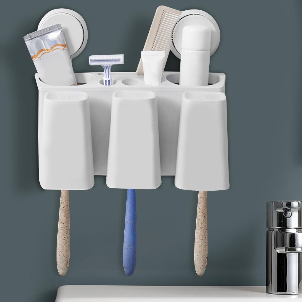 Zahnbürstenhalter Organizer Wandmontage Badezimmer Zahnpasta Rack Mundwasser Tassen Behälter