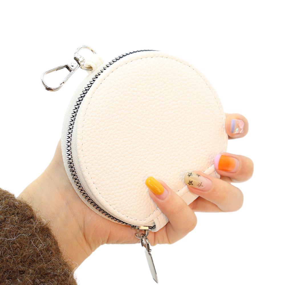 Solid Round Mini Wallet Women Portable Coin Bag Men Cosmetic Bag Multi-functional Student Coin Purse Keyring