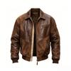 Men's Geometric Splicing Flight Jacket Lapel Zipper Multi-Pocket Retro Jacket