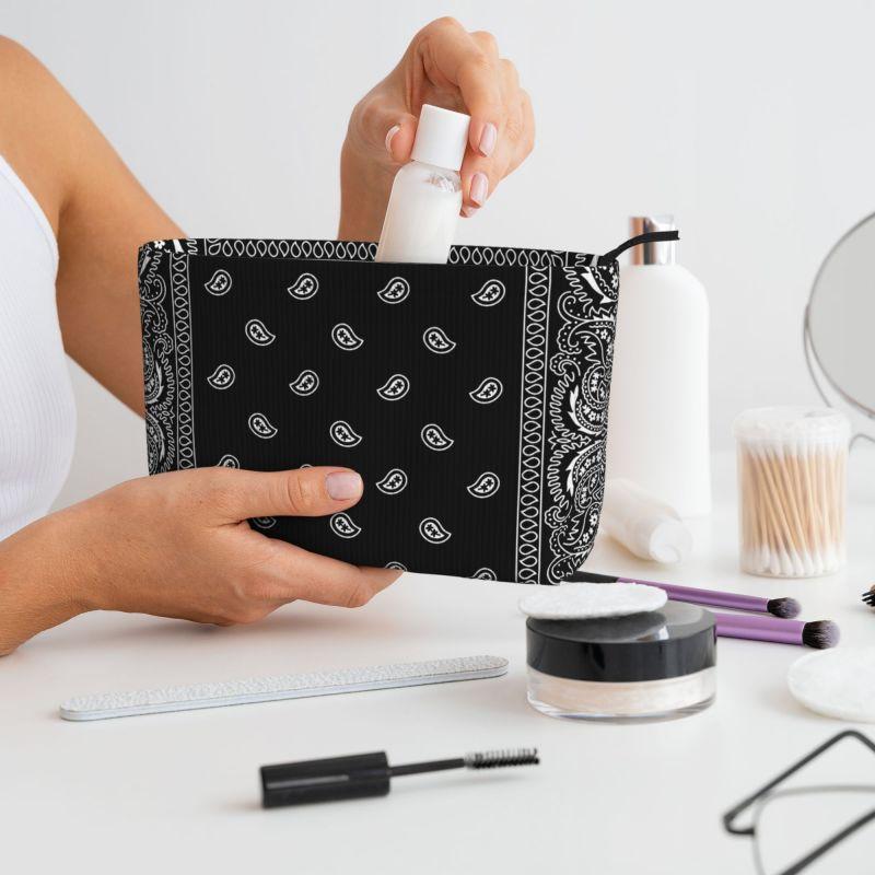 Custom Ethnic Bohemia Black Paisley Bandana Cosmetic Bag Women Cute Big Capacity Makeup Case Beauty Storage Toiletry Bags
