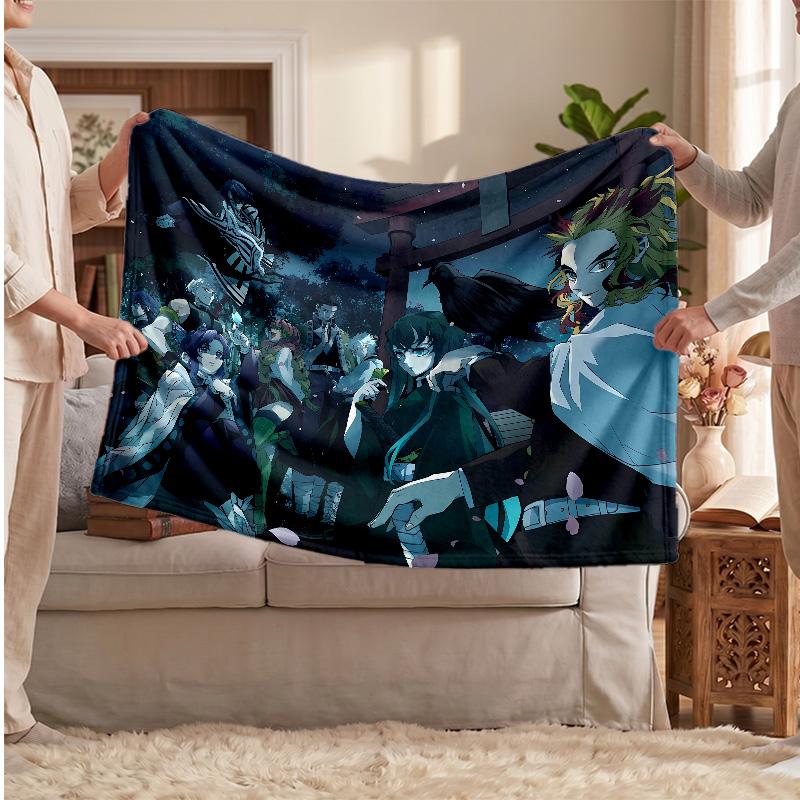 Demon Slayer Printed Flannel Blanket, Skin Friendly Warm Throw for Indoor Couch Bed Daily Use