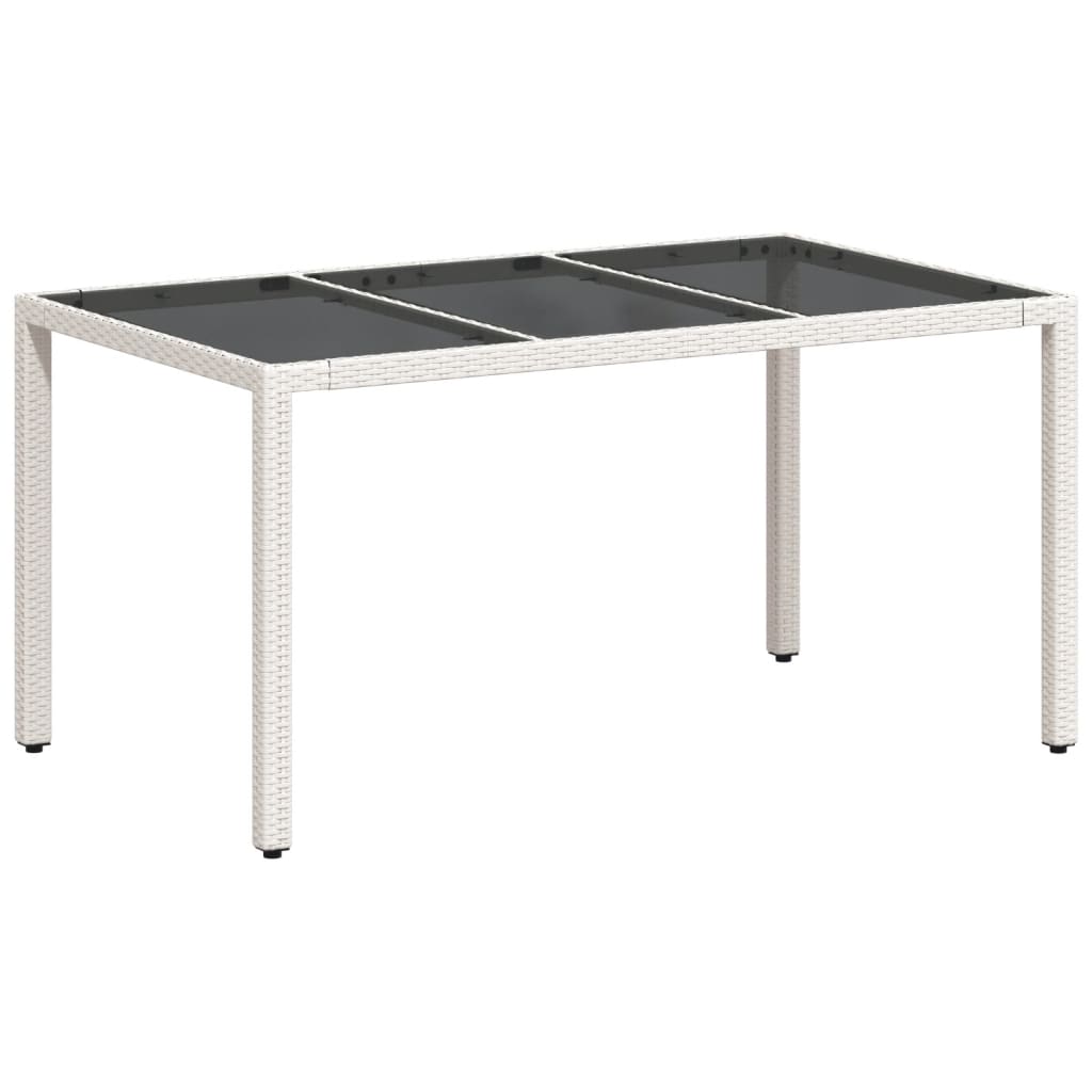 Garden Table with Glass Top White 150 x 90 x 75 cm Poly Rattan
